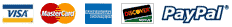 We accept Visa, Mater Card, American Express, Discover, and Paypal payments