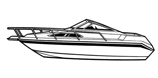 High profile cabin cruiser with windshields and bow rails