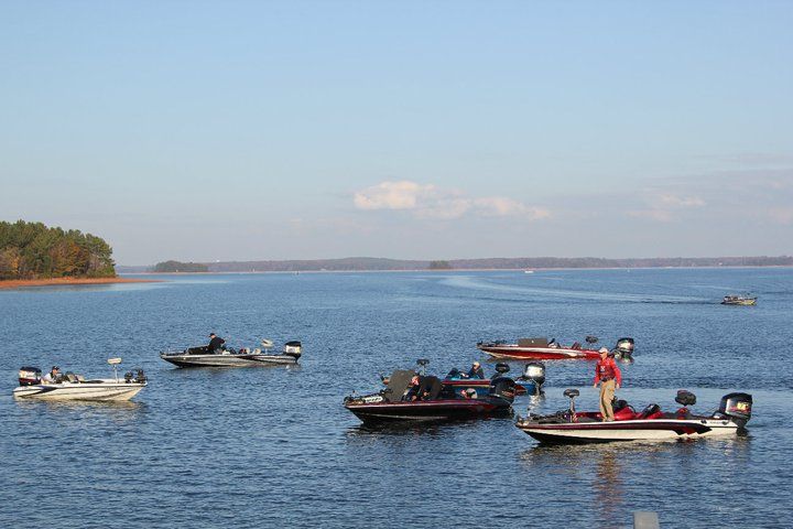 bass boats fishing on lake