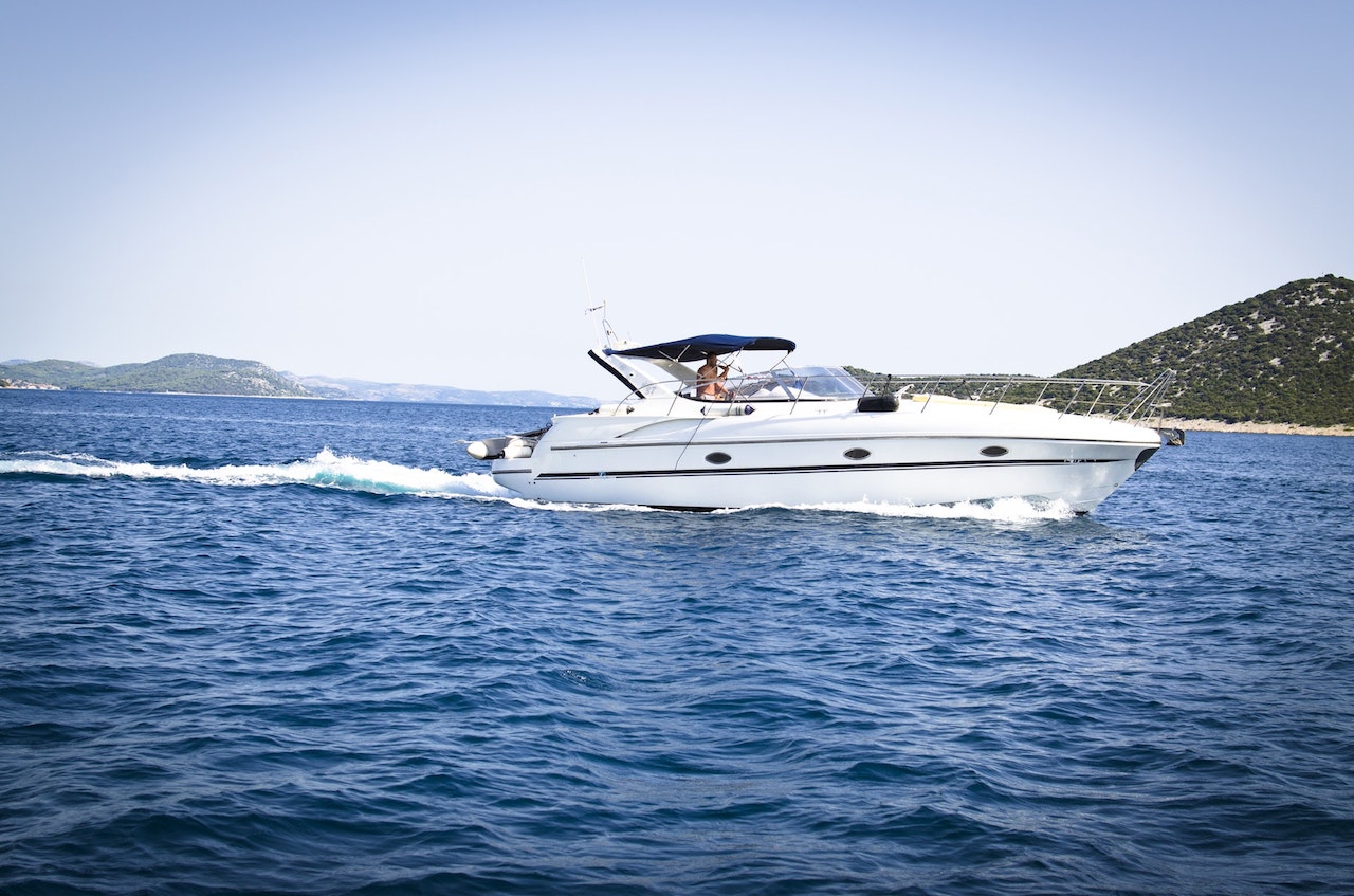 Boat with Blue Bimini Top